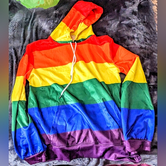 Rainbow Color Block Large Hoodie KYKU Pride Solid Rainbow ROYBGP Colors NWOT - Picture 3 of 5